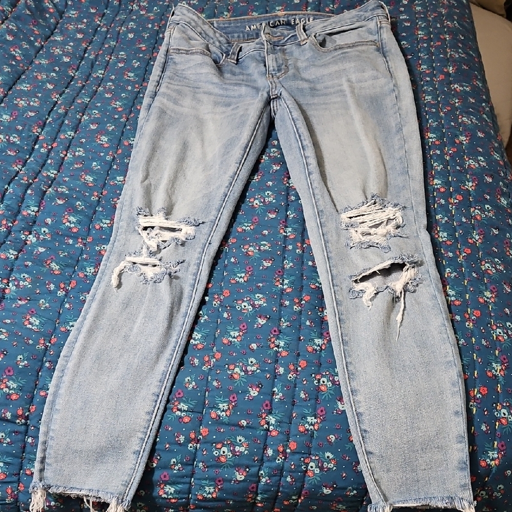 American Eagle Outfitters Distressed Light Blue Skinny Jeans